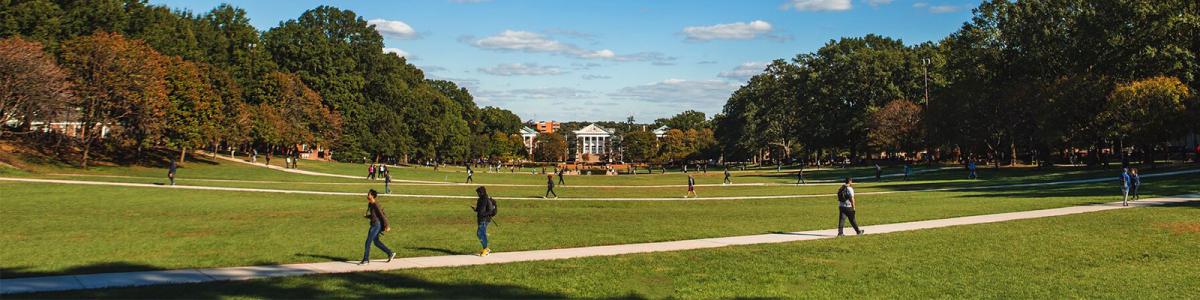 McKeldin Mall on the University of Maryland Campus, facing the Miller Administration Building